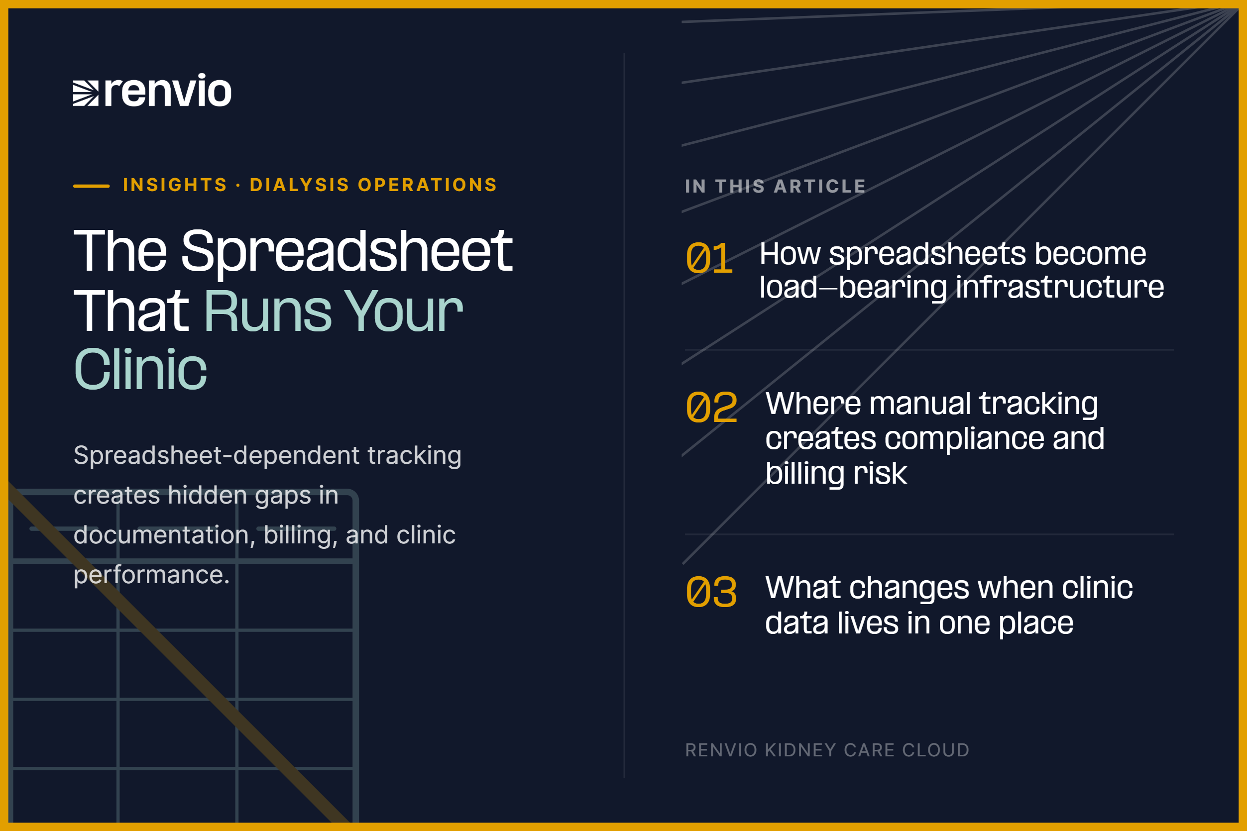 Graphic showing how dialysis clinics use spreadsheets for documentation, billing, compliance, and clinic performance