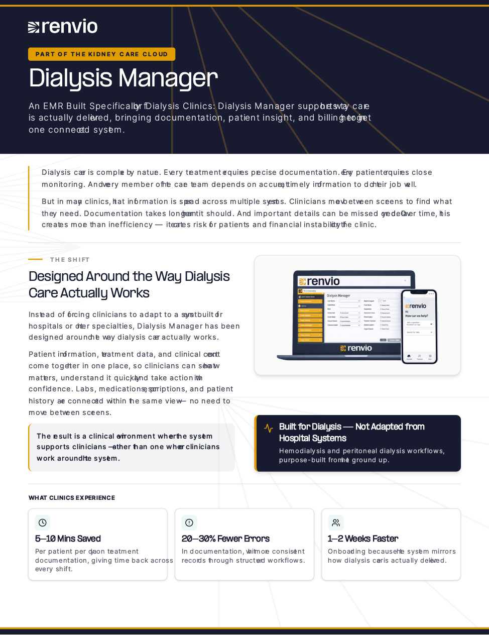 Dialysis Manager PDF highlighting the EMR built specifically to support the way care is delivered.